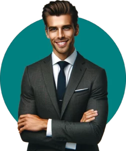 smiling businessman with his arms visible