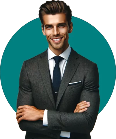 smiling businessman with his arms visible